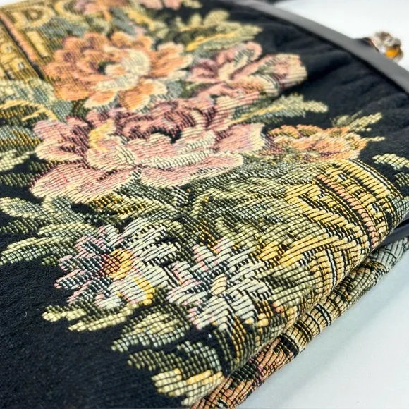Vintage 1950’s Harry Levine Jewel Kiss Clasp Floral Tapestry Purse Leather Strap - Picture 15 of 16